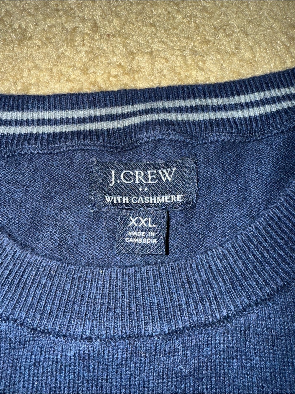 J. Crew Men's Navy Crewneck Sweater with Subtle Stripe Detail